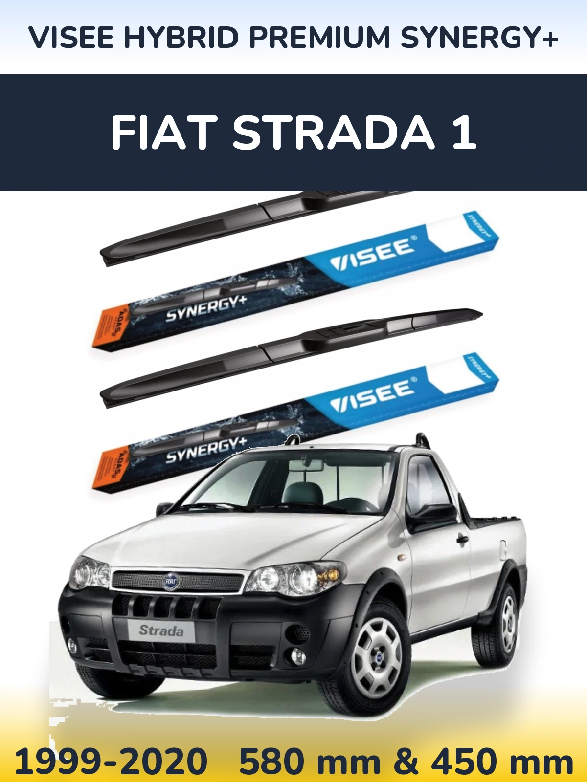Front wiper blade set VISEE HYBRID PREMIUM SYNERGY+ 580 & 450 mm for Fiat Strada 1 1999-2020