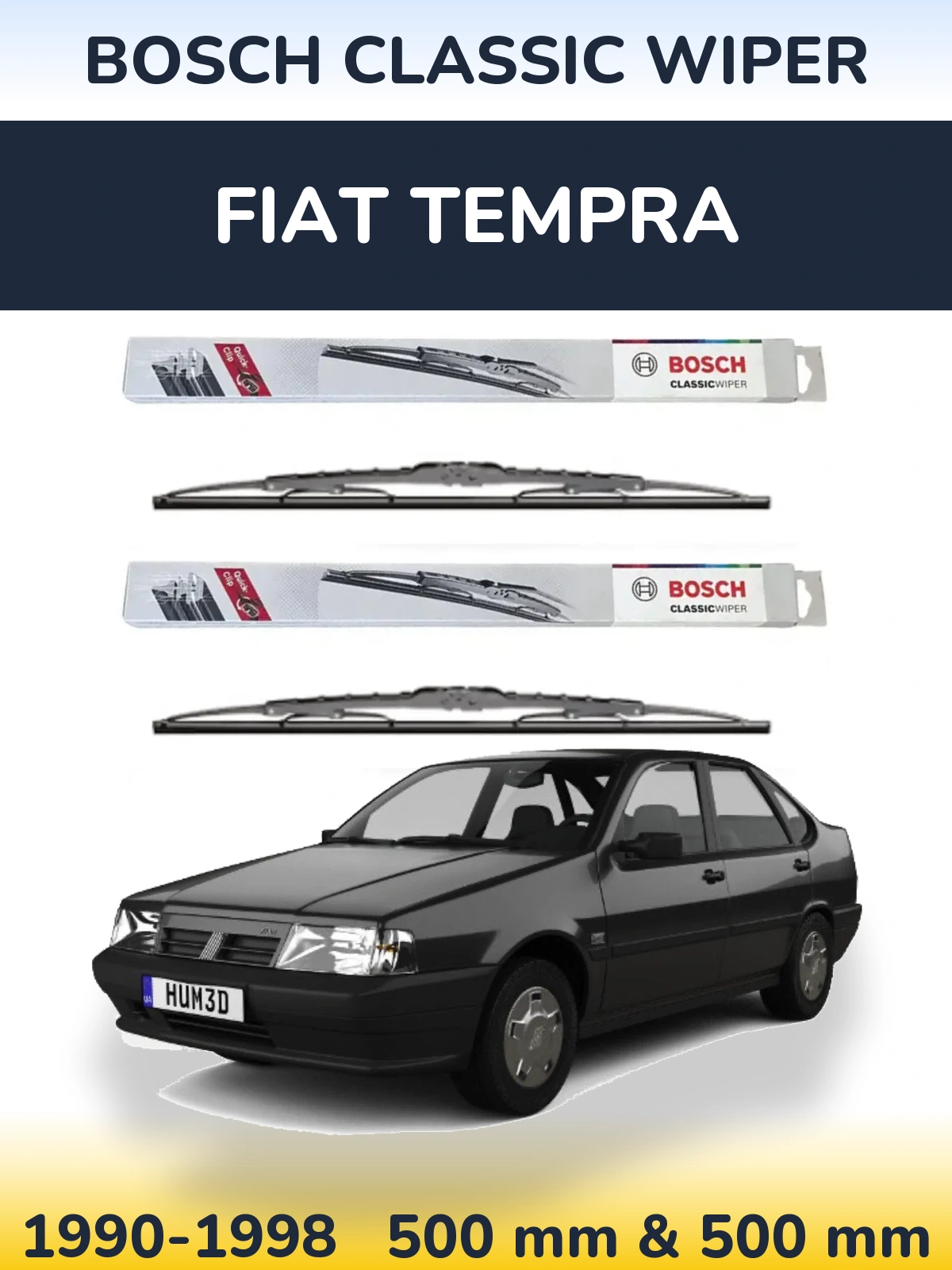 Front wiper blade set BOSCH Classic Wiper 500 & 500 mm for Fiat Tempra 1990-1998