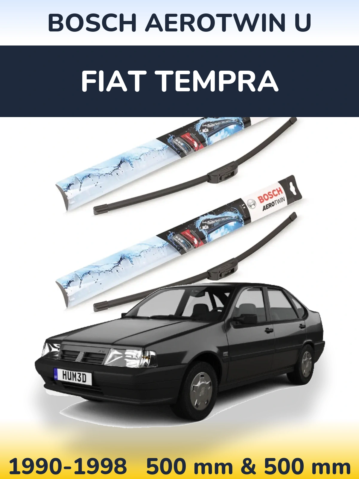 Front wiper blade set BOSCH AeroTwin U 500 & 500 mm for Fiat Tempra 1990-1998