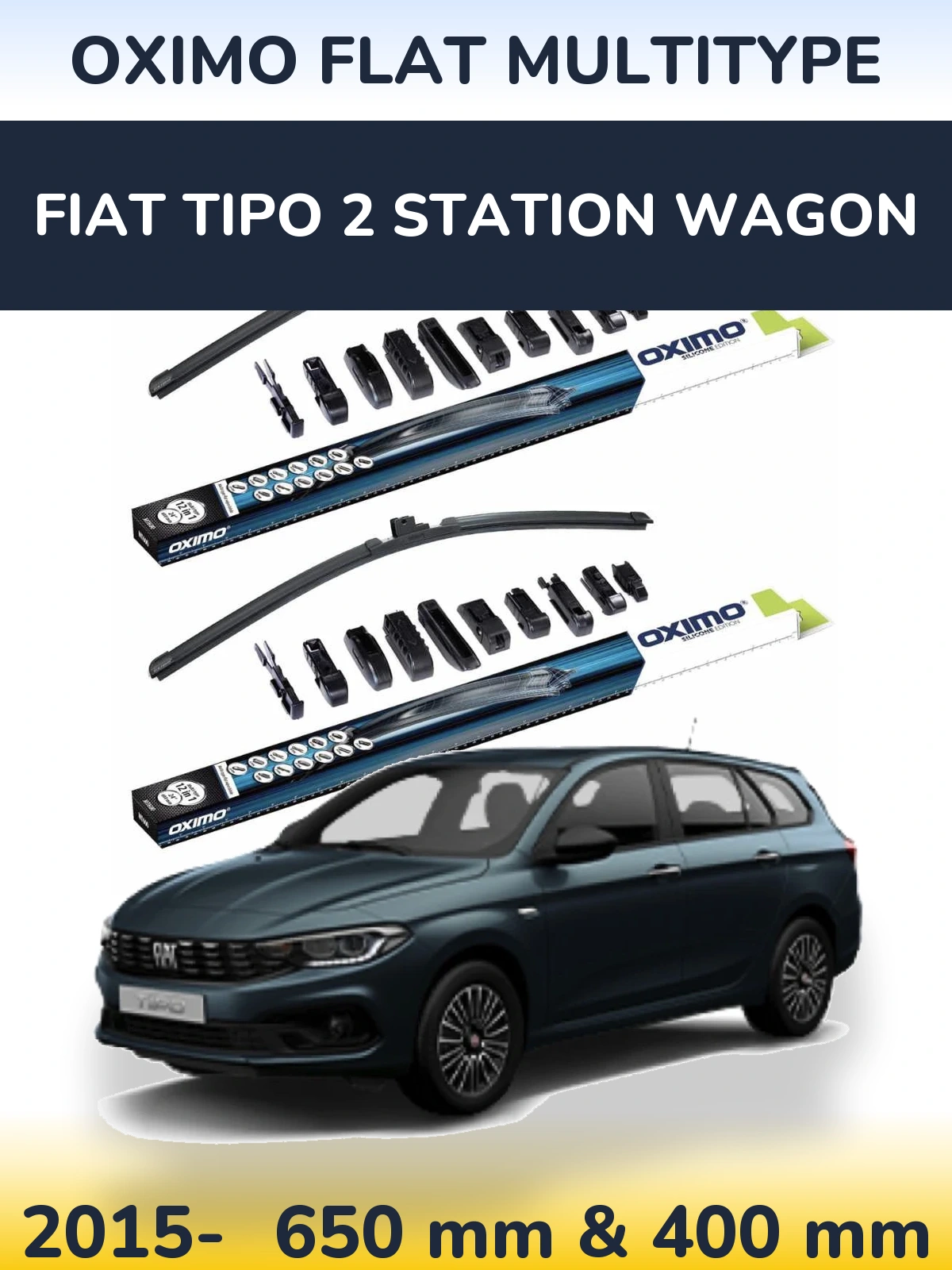 Front wiper blade set Oximo Flat MultiTypee 650 & 400 mm for Fiat Tipo 2 Station Wagon 2015-2026