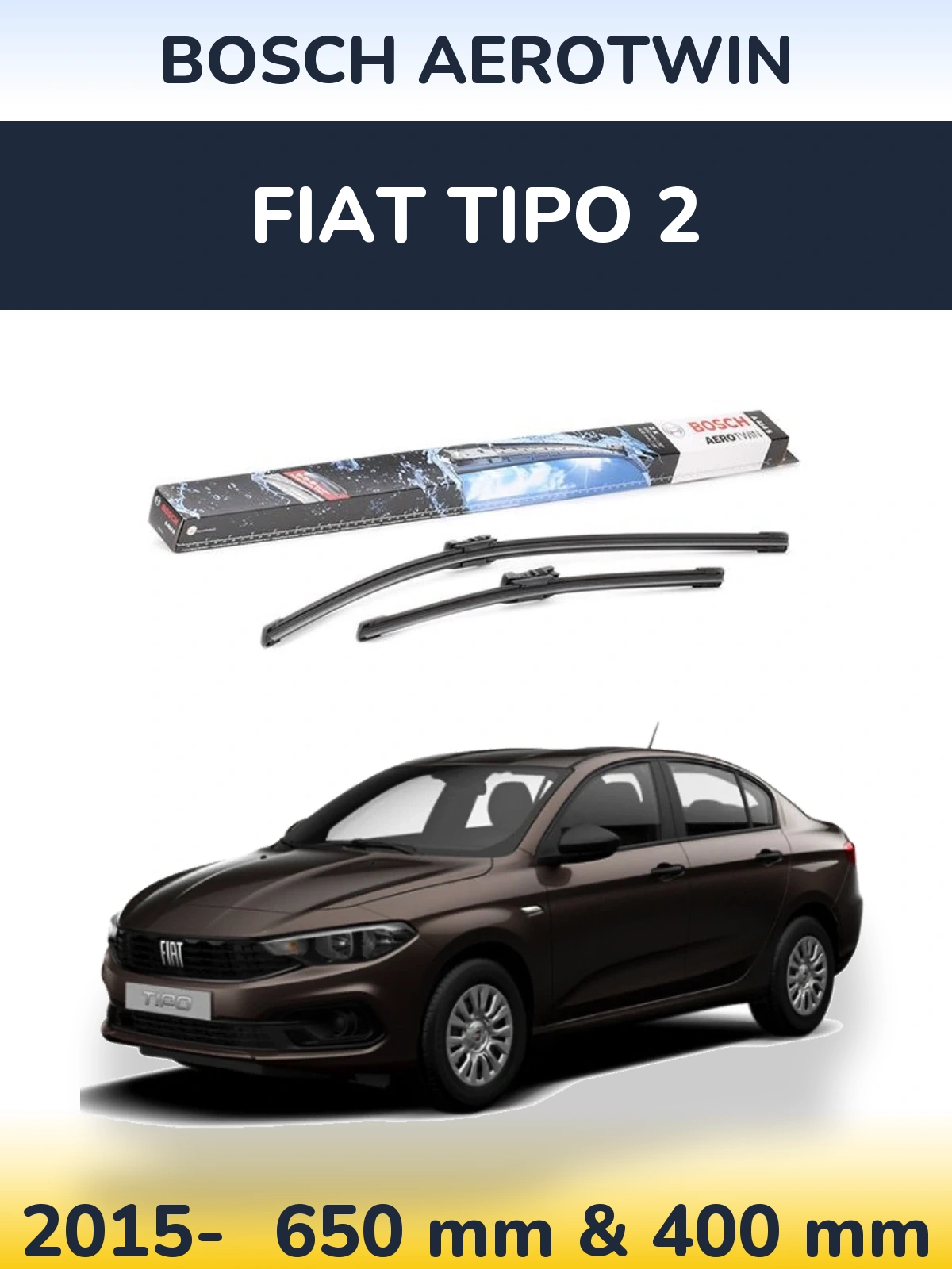 Комплект передних дворников BOSCH AeroTwin 650 & 400 мм для Fiat Tipo 2 2015-2026