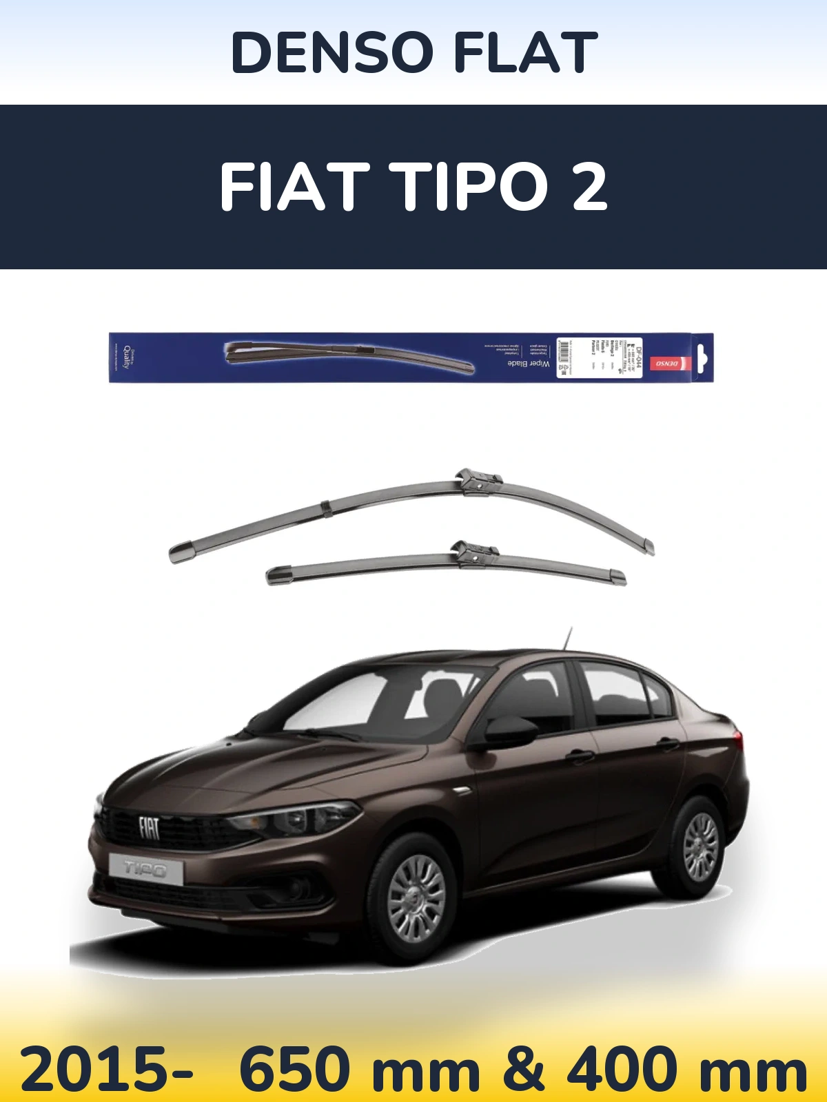 Front wiper blade set Denso Flat 650 & 400 mm for Fiat Tipo 2 2015-2026