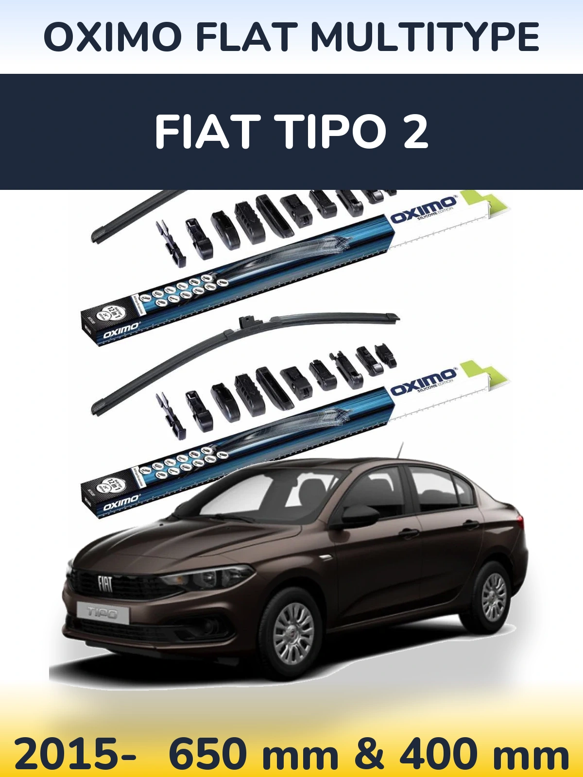 Front wiper blade set Oximo Flat MultiTypee 650 & 400 mm for Fiat Tipo 2 2015-2026