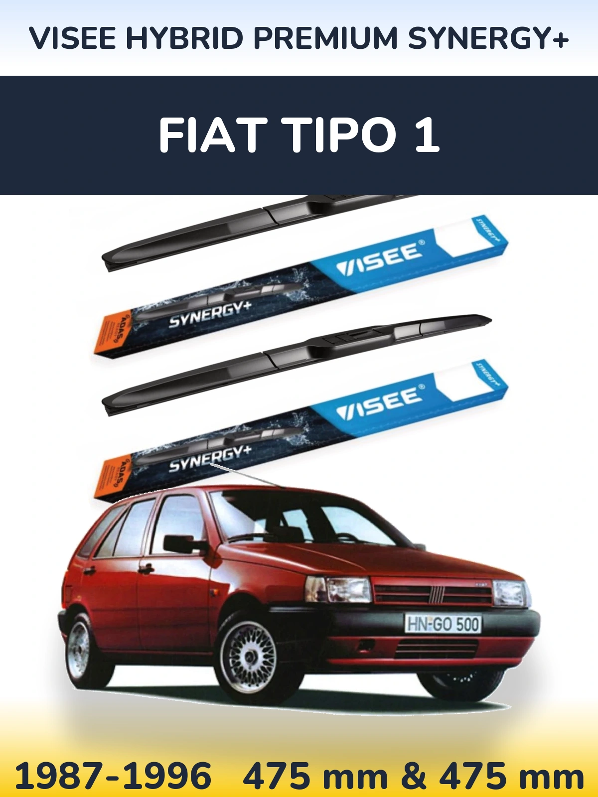 Front wiper blade set VISEE HYBRID PREMIUM SYNERGY+ 475 & 475 mm for Fiat Tipo 1 1987-1996