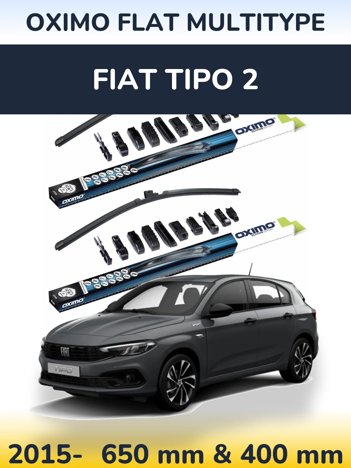 Комплект передних дворников Oximo Flat MultiТипe 650 & 400 мм для Fiat Tipo 2 2015-2026