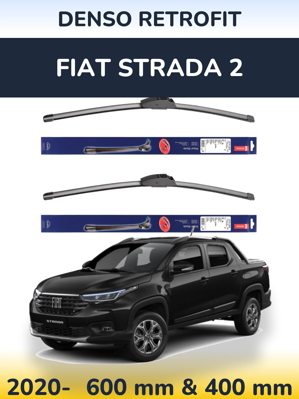 Front wiper blade set Denso Retrofit 600 & 400 mm for Fiat Strada 2 2020-2026