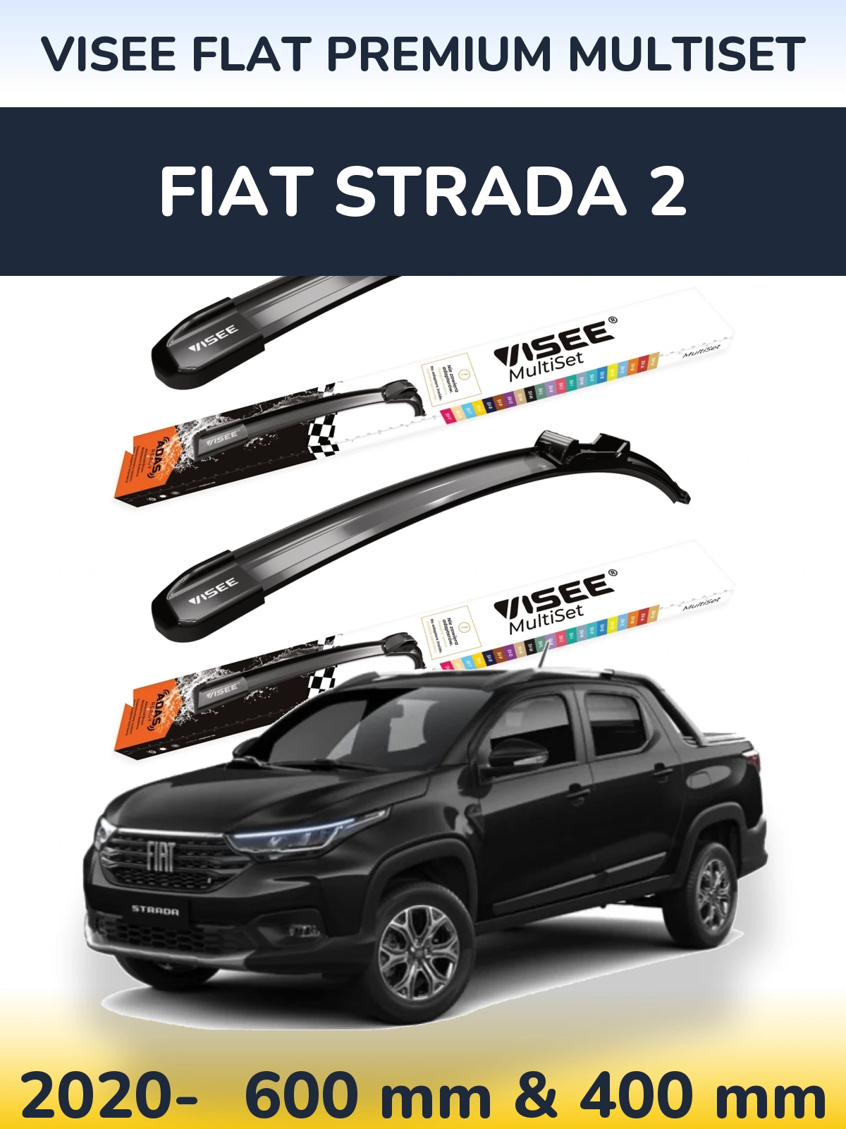 Front wiper blade set VISEE FLAT PREMIUM MultiSet 600 & 400 mm for Fiat Strada 2 2020-2026