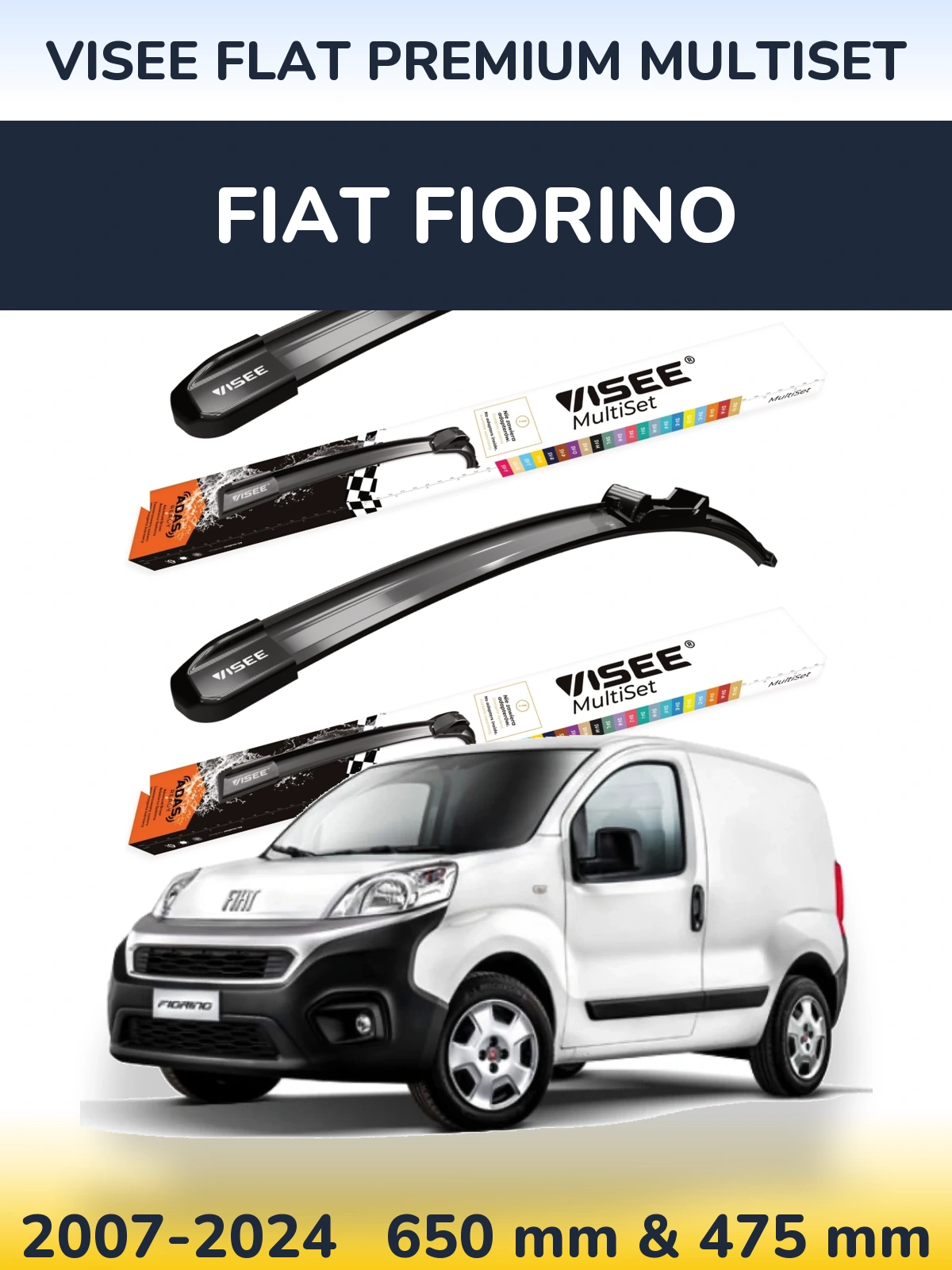 Комплект передніх щіток VISEE FLAT PREMIUM MultiSet 650 & 475 мм для Fiat Fiorino 2007-2024