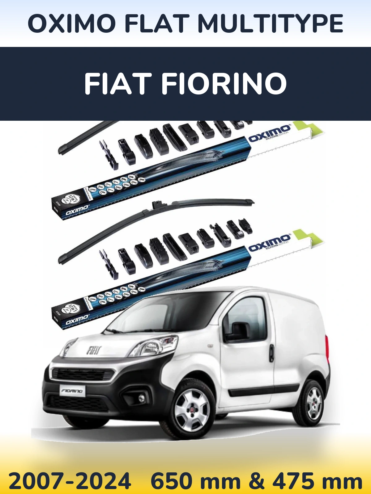 Комплект передніх щіток Oximo Flat MultiТипe 650 & 475 мм для Fiat Fiorino 2007-2024