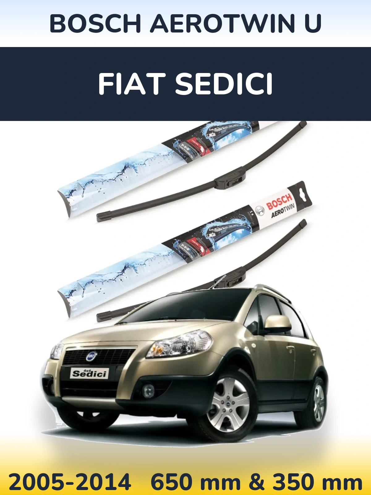 Front wiper blade set BOSCH AeroTwin U 650 & 350 mm for Fiat Sedici 2005-2014