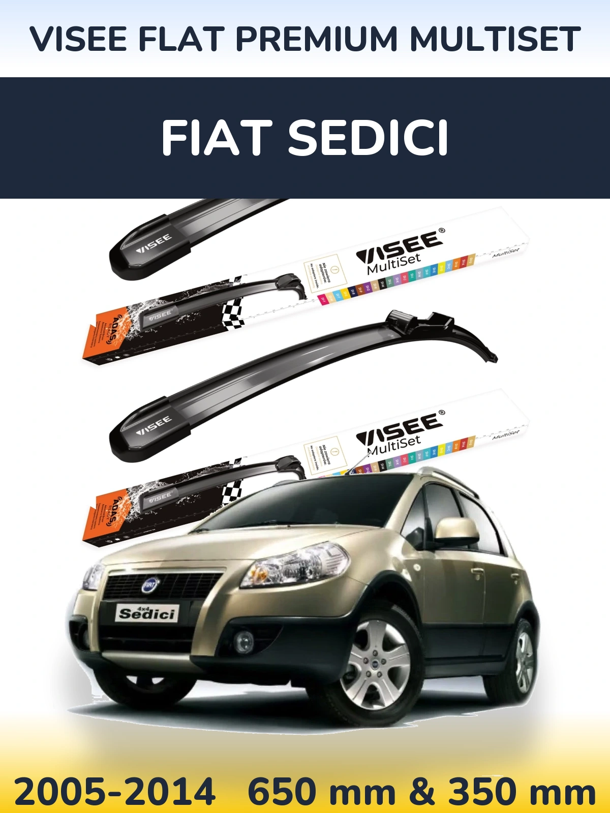 Front wiper blade set VISEE FLAT PREMIUM MultiSet 650 & 350 mm for Fiat Sedici 2005-2014