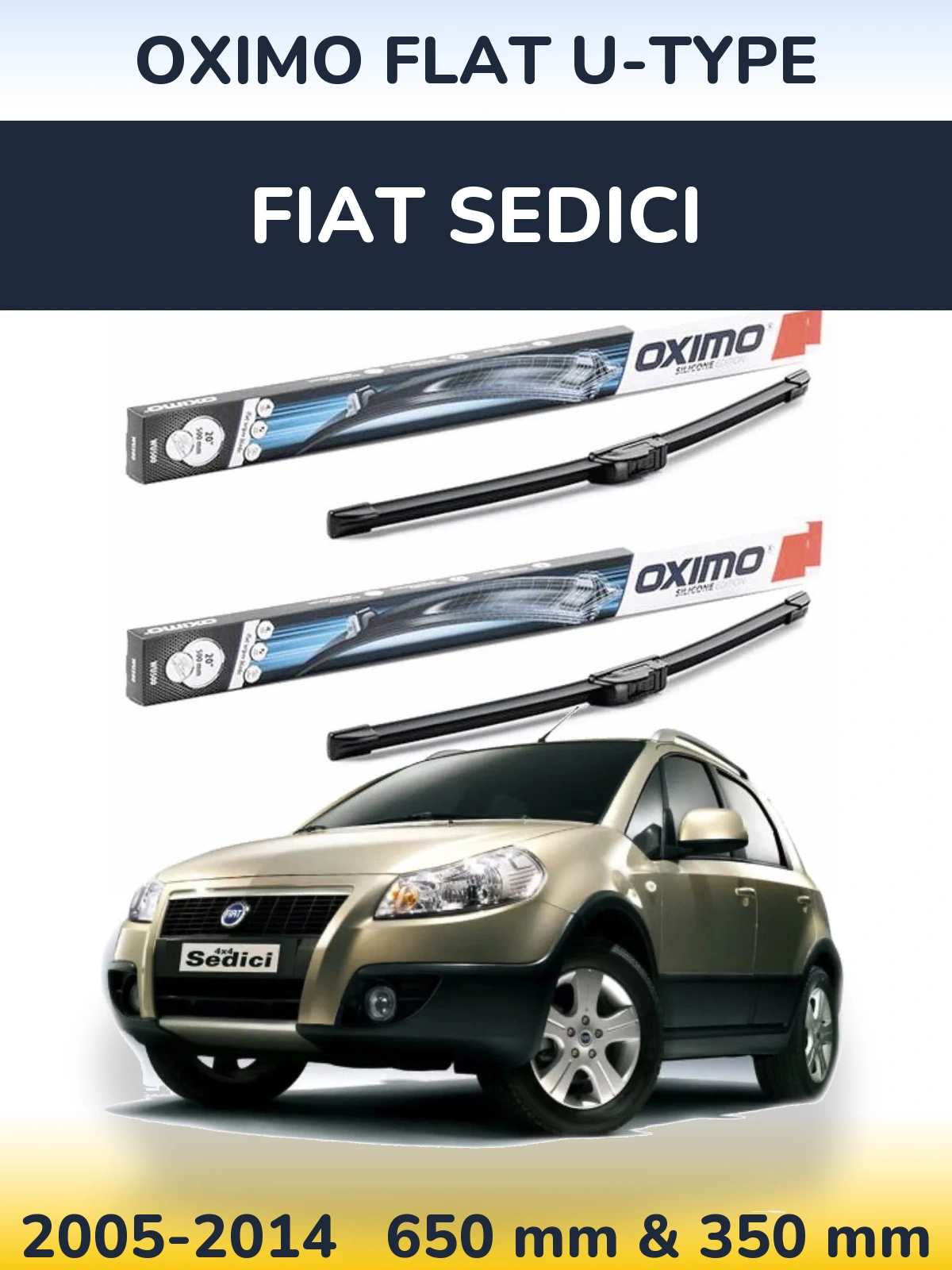 Комплект передніх щіток Oximo Flat U-type 650 & 350 мм для Fiat Sedici 2005-2014