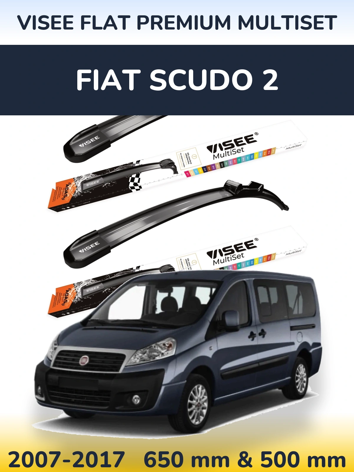 Комплект передних дворников VISEE FLAT PREMIUM MultiSet 650 & 500 мм для Fiat Scudo 2 2007-2017