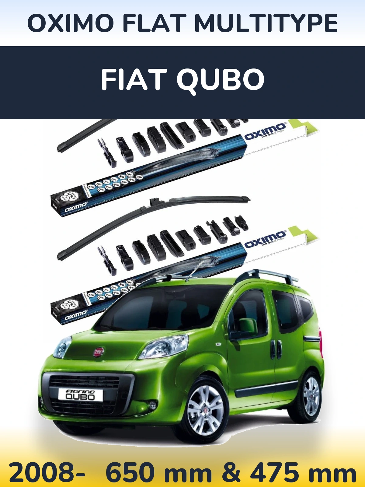 Front wiper blade set Oximo Flat MultiTypee 650 & 475 mm for Fiat Qubo 2008-2026