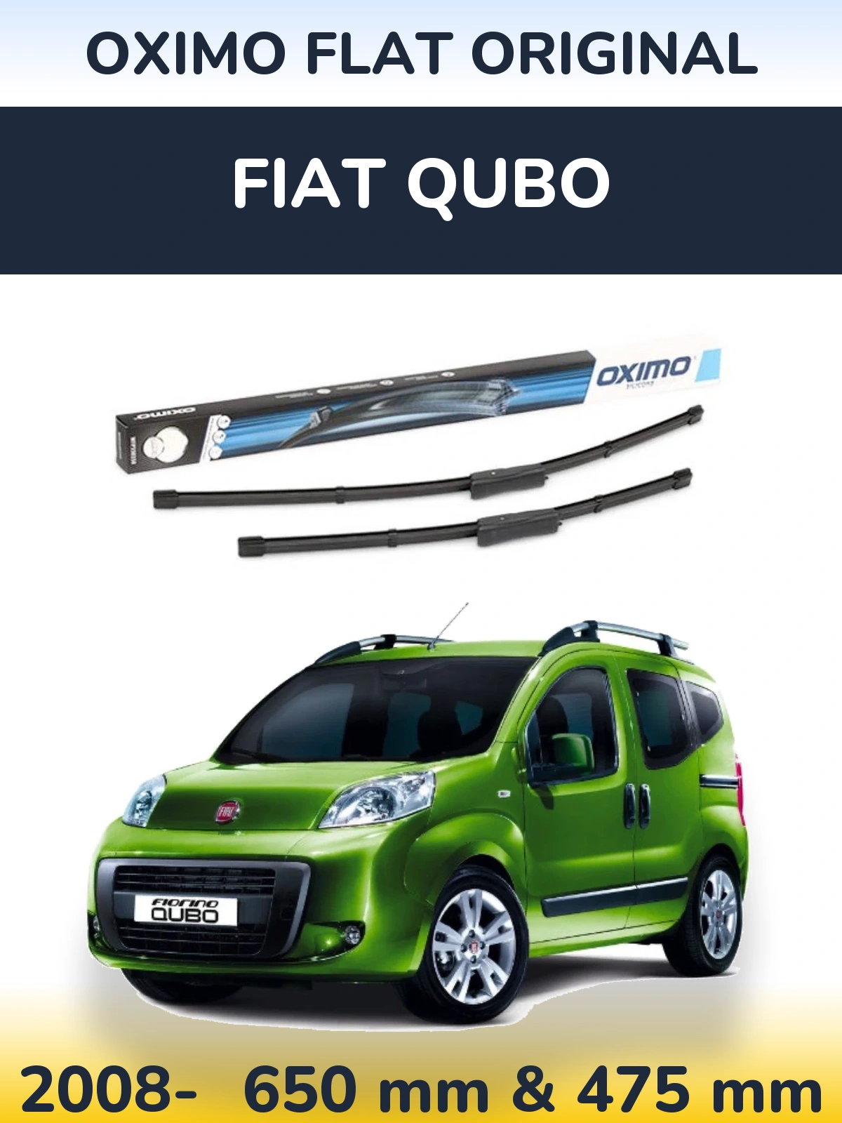 Front wiper blade set Oximo Flat Original 650 & 475 mm for Fiat Qubo 2008-2026