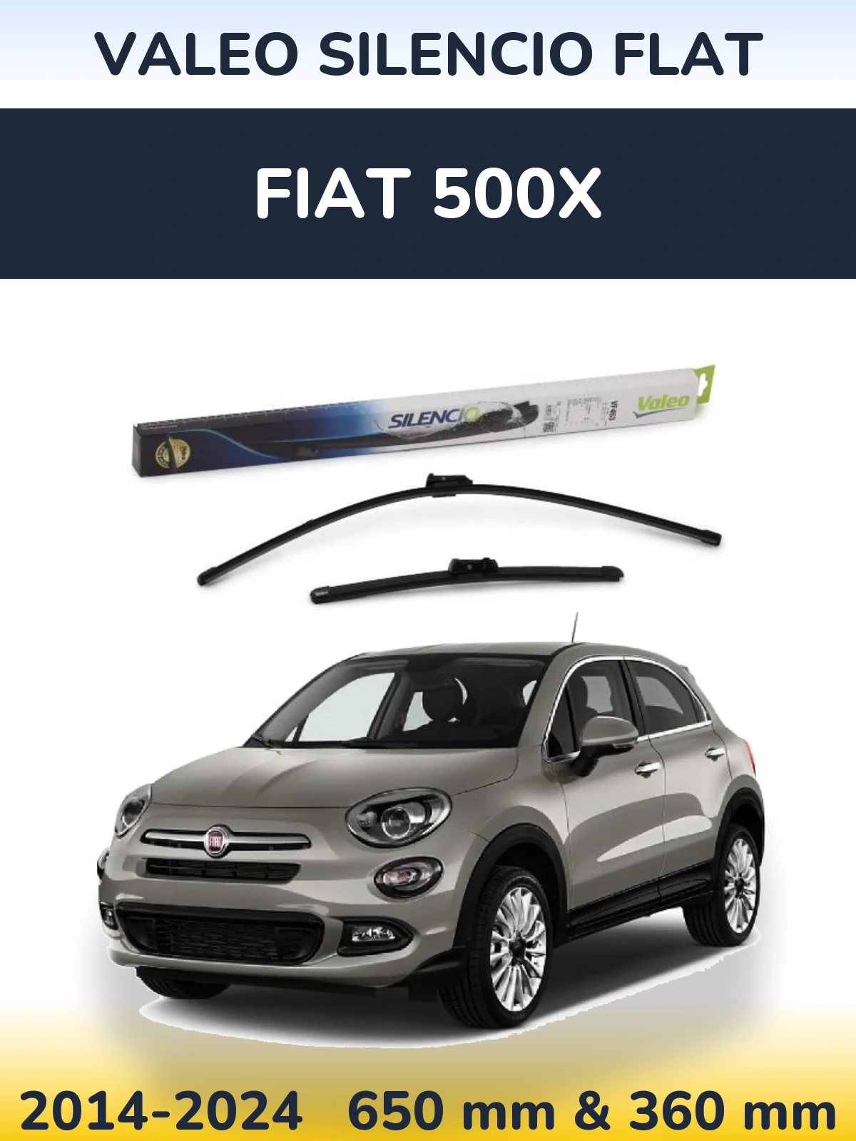 Front wiper blade set Valeo Silencio Flat 650 & 350 mm for Fiat 500X 2014-2024