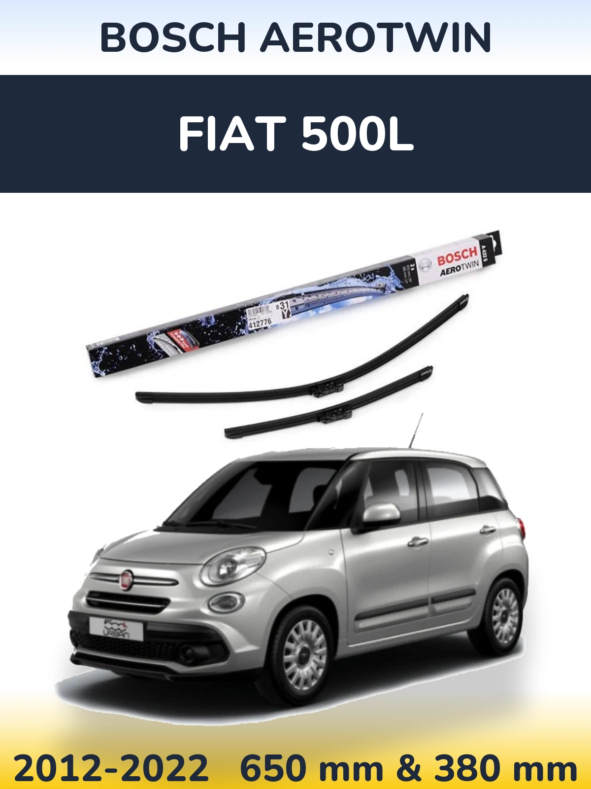Комплект передних дворников BOSCH AeroTwin 650 & 380 мм для Fiat 500L 2012-2022