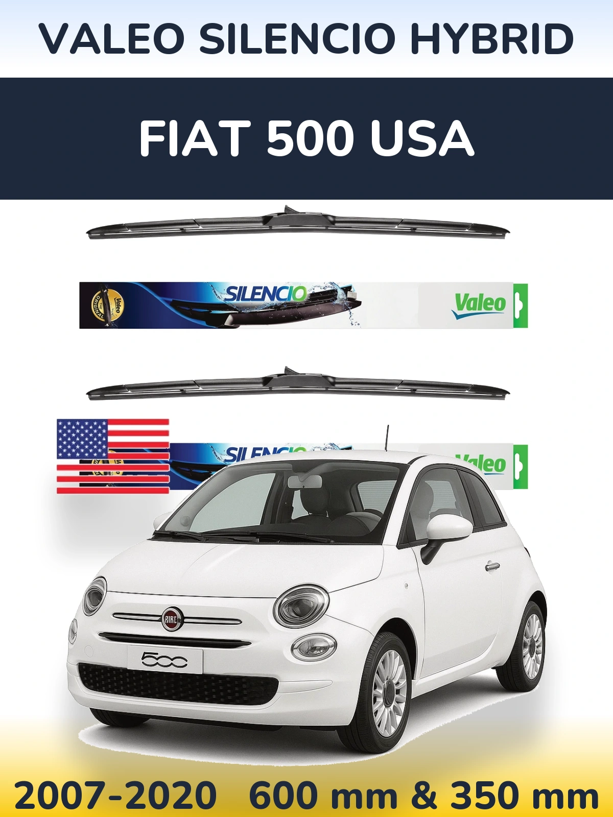Комплект передніх щіток Valeo Silencio Hybrid 600 & 350 мм для Fiat 500 USA 2007-2020