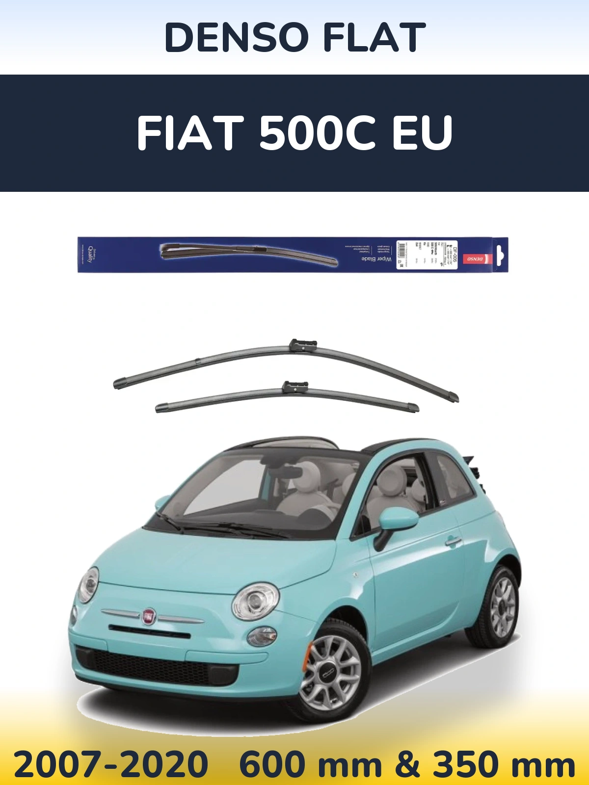 Front wiper blade set Denso Flat 600 & 350 mm for Fiat 500C EU 2007-2020