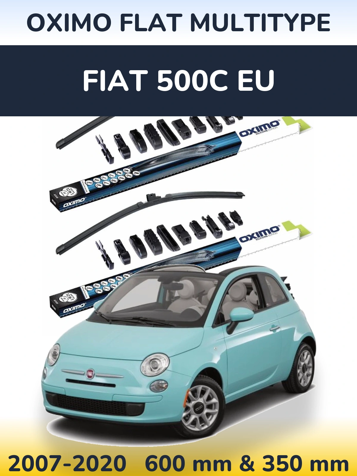 Комплект передних дворников Oximo Flat MultiТипe 600 & 350 мм для Fiat 500C EU 2007-2020