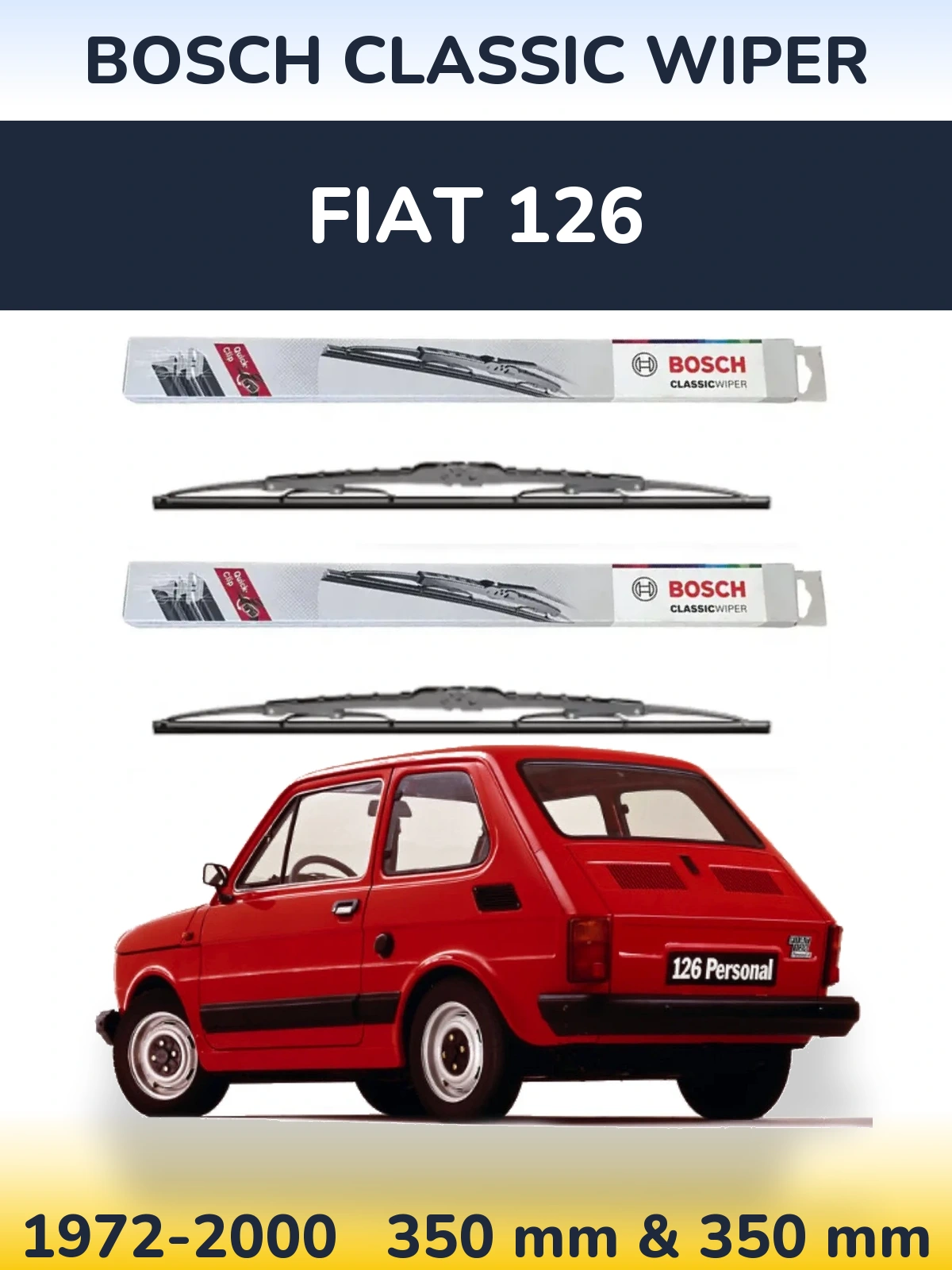 Front wiper blade set BOSCH Classic Wiper 340 & 340 mm for Fiat 126 1972-2000