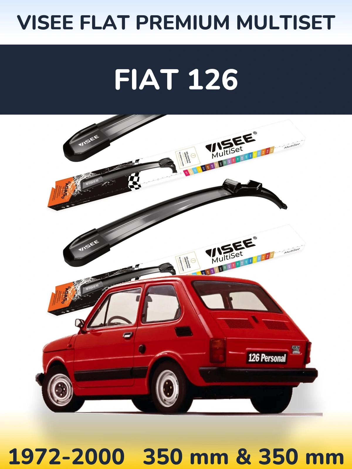 Front wiper blade set VISEE FLAT PREMIUM MultiSet 350 & 350 mm for Fiat 126 1972-2000