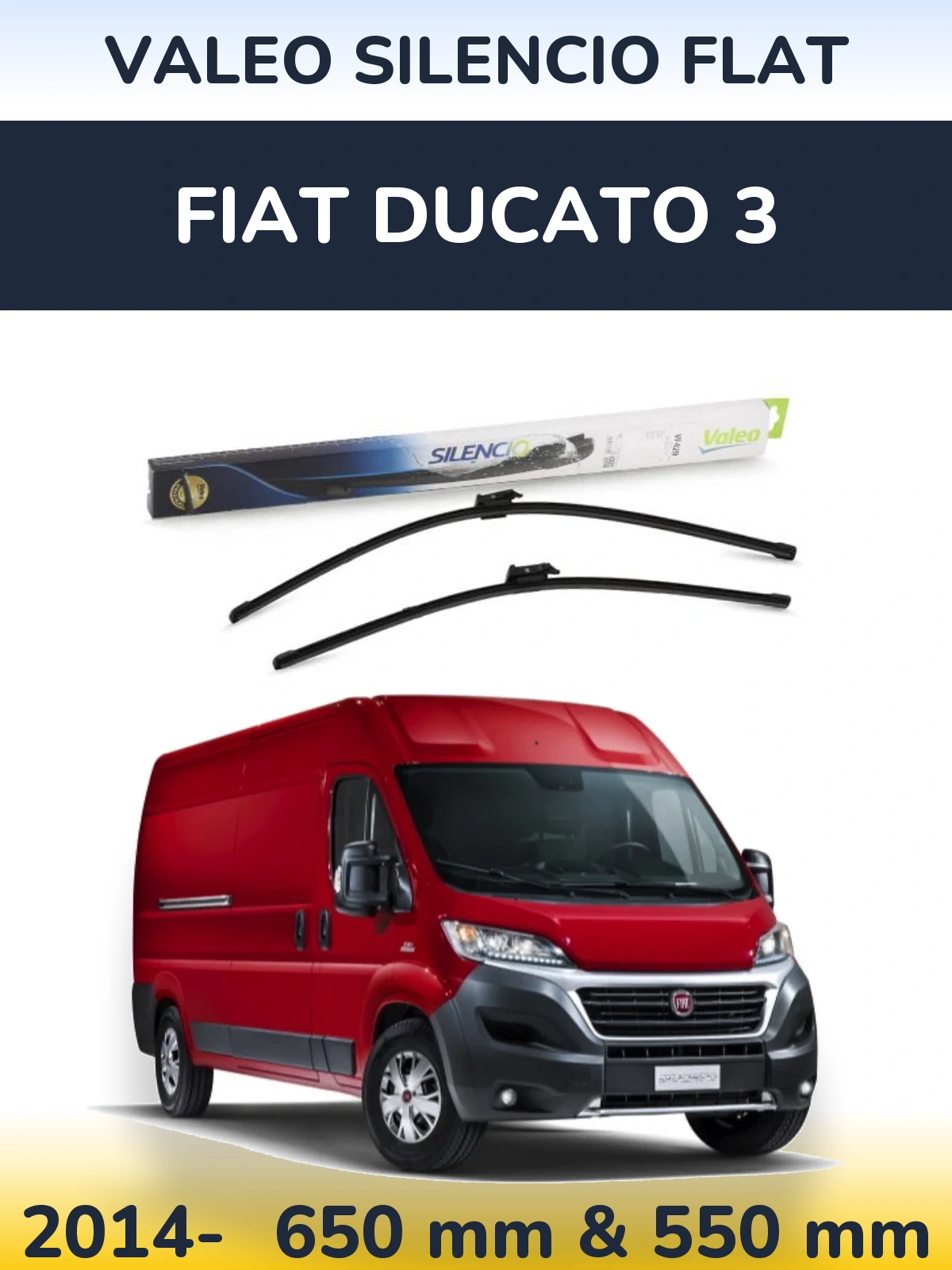 Front wiper blade set Valeo Silencio Flat 650 & 550 mm for Fiat Ducato 3 2014-2026
