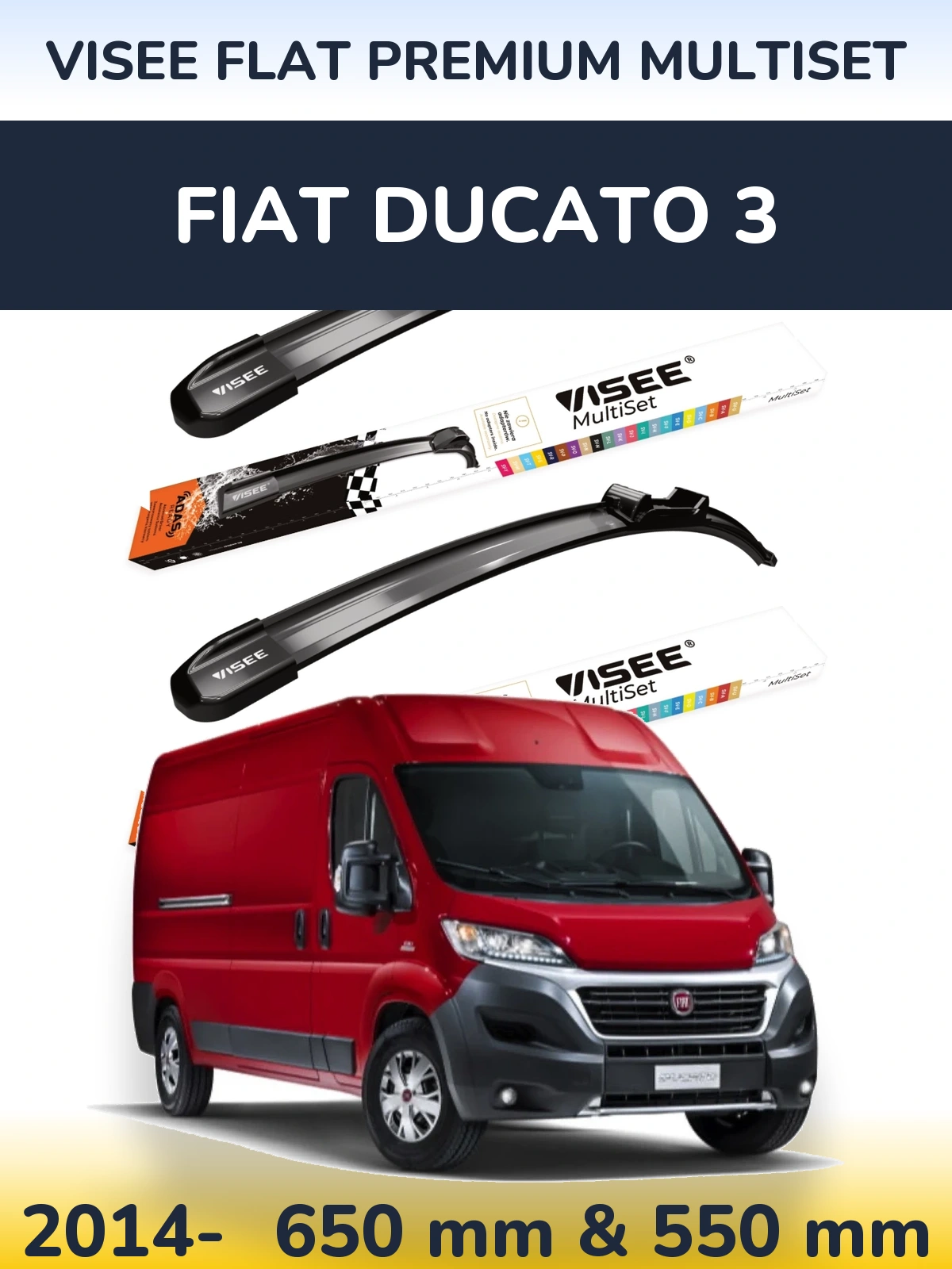 Комплект передних дворников VISEE FLAT PREMIUM MultiSet 650 & 550 мм для Fiat Ducato 3 2014-2026