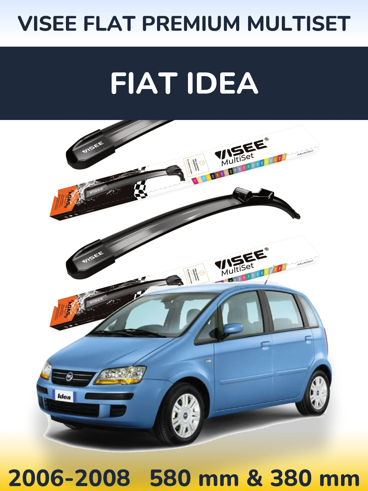 Комплект передних дворников VISEE FLAT PREMIUM MultiSet 580 & 380 мм для Fiat Idea 2006-2008