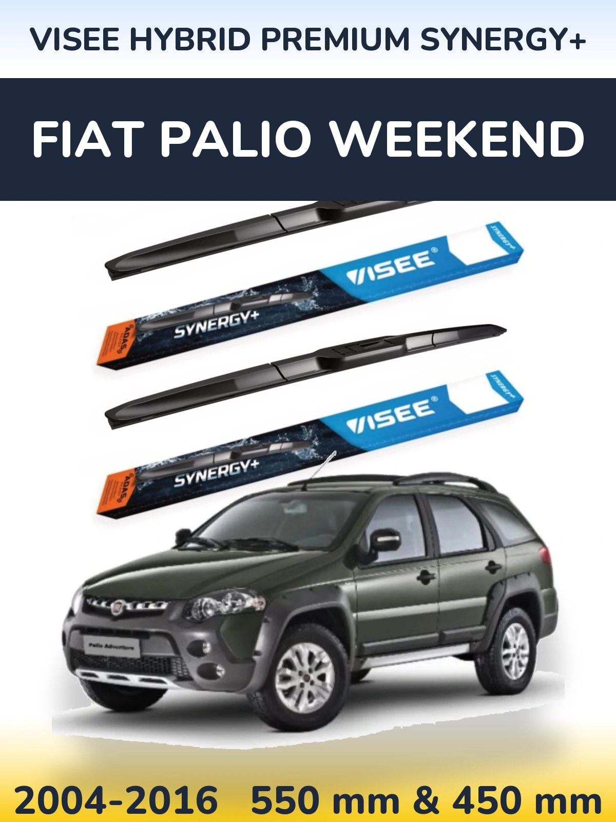 Front wiper blade set VISEE HYBRID PREMIUM SYNERGY+ 550 & 450 mm for Fiat Palio Weekend 2004-2016