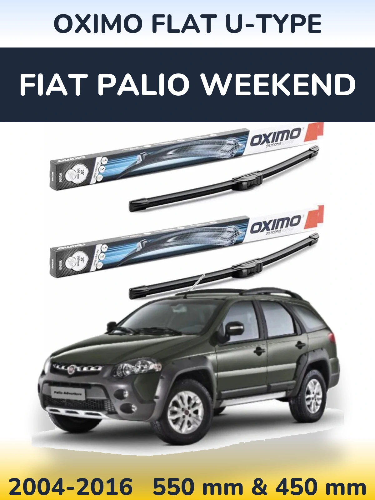 Front wiper blade set Oximo Flat U-type 550 & 450 mm for Fiat Palio Weekend 2004-2016