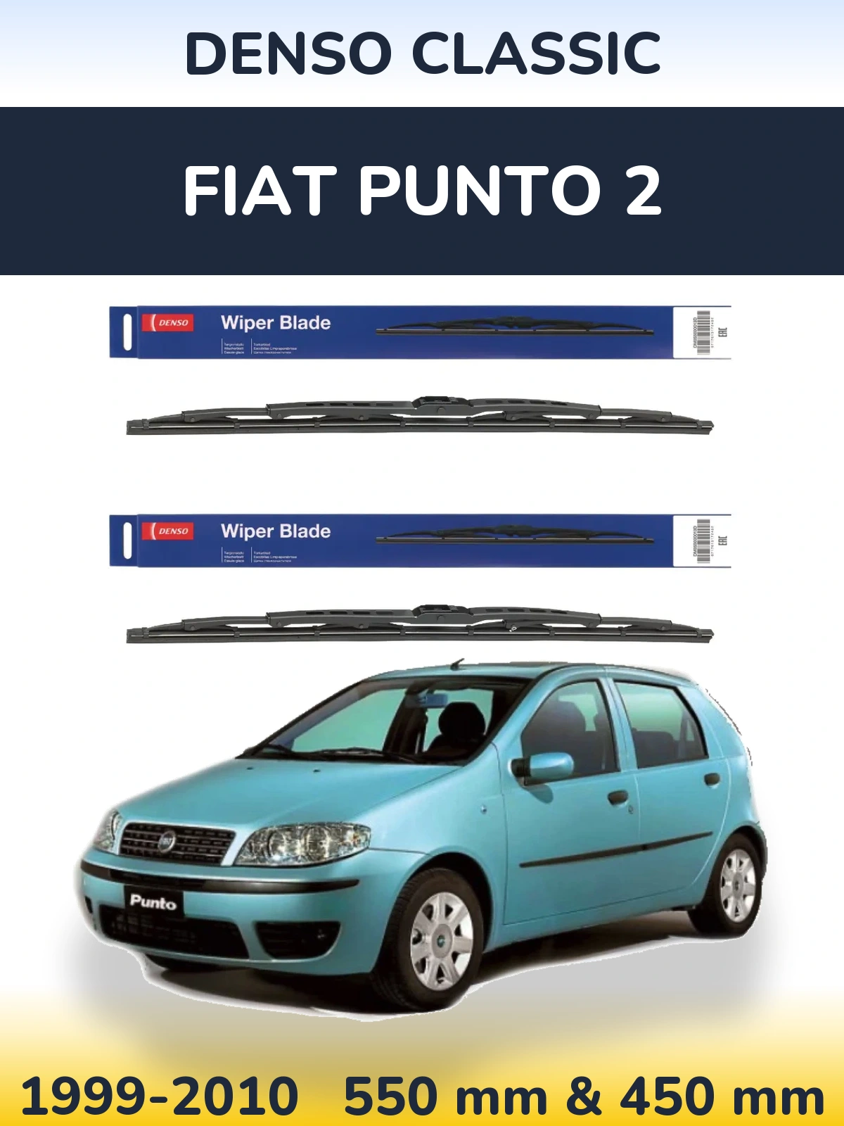 Front wiper blade set Denso Classic 550 & 450 mm for Fiat Punto 2 1999-2010