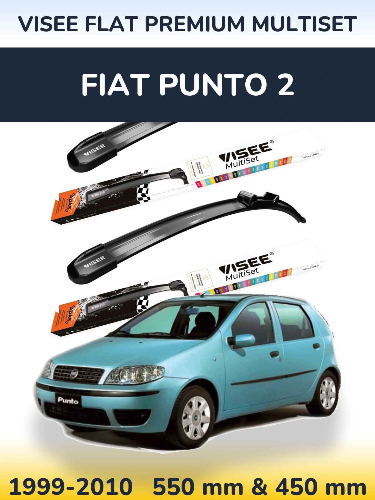 Front wiper blade set VISEE FLAT PREMIUM MultiSet 550 & 450 mm for Fiat Punto 2 1999-2010