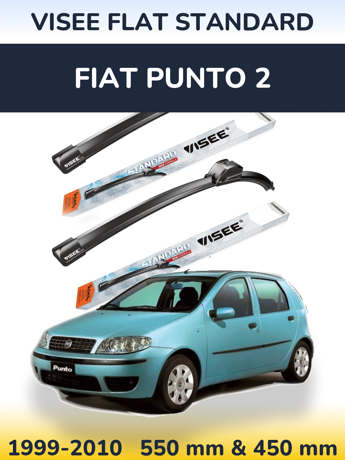 Комплект передніх щіток VISEE FLAT STANDARD 550 & 450 мм для Fiat Punto 2 1999-2010