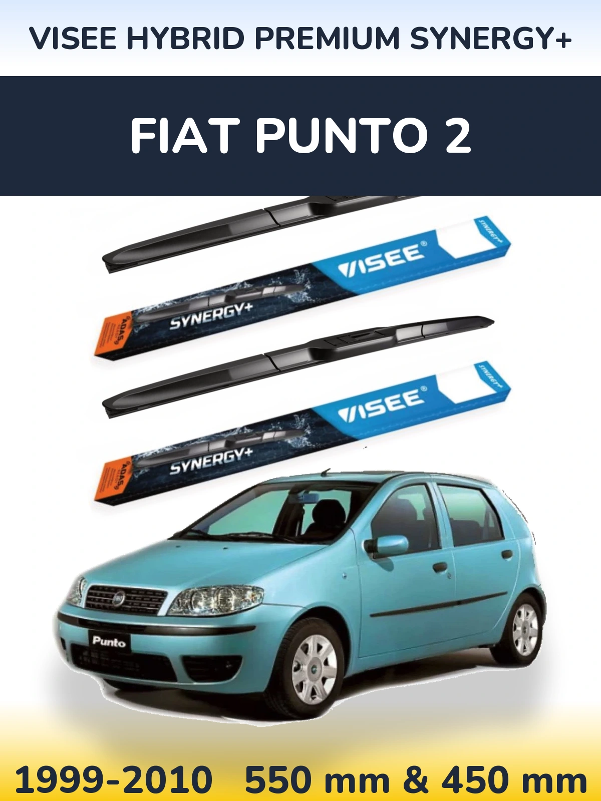 Front wiper blade set VISEE HYBRID PREMIUM SYNERGY+ 550 & 450 mm for Fiat Punto 2 1999-2010
