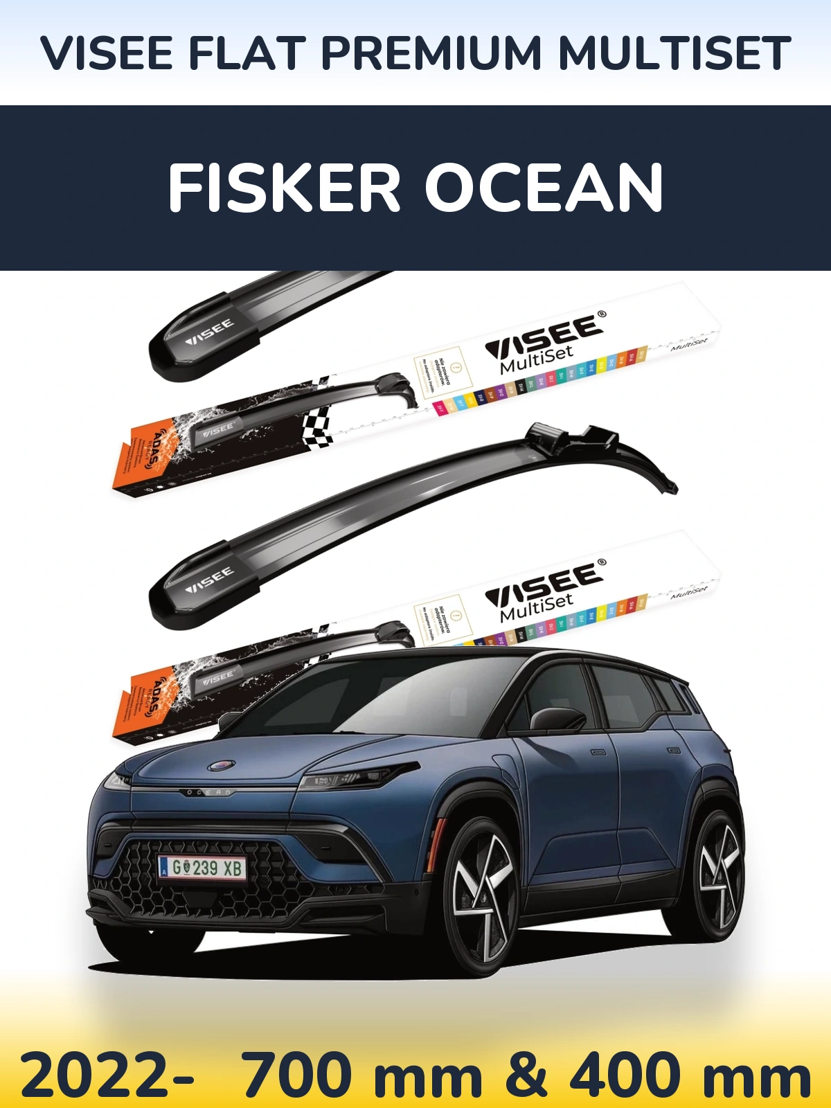 Комплект передніх щіток VISEE FLAT PREMIUM MultiSet 700 & 400 мм для Fisker Ocean 2022-2026
