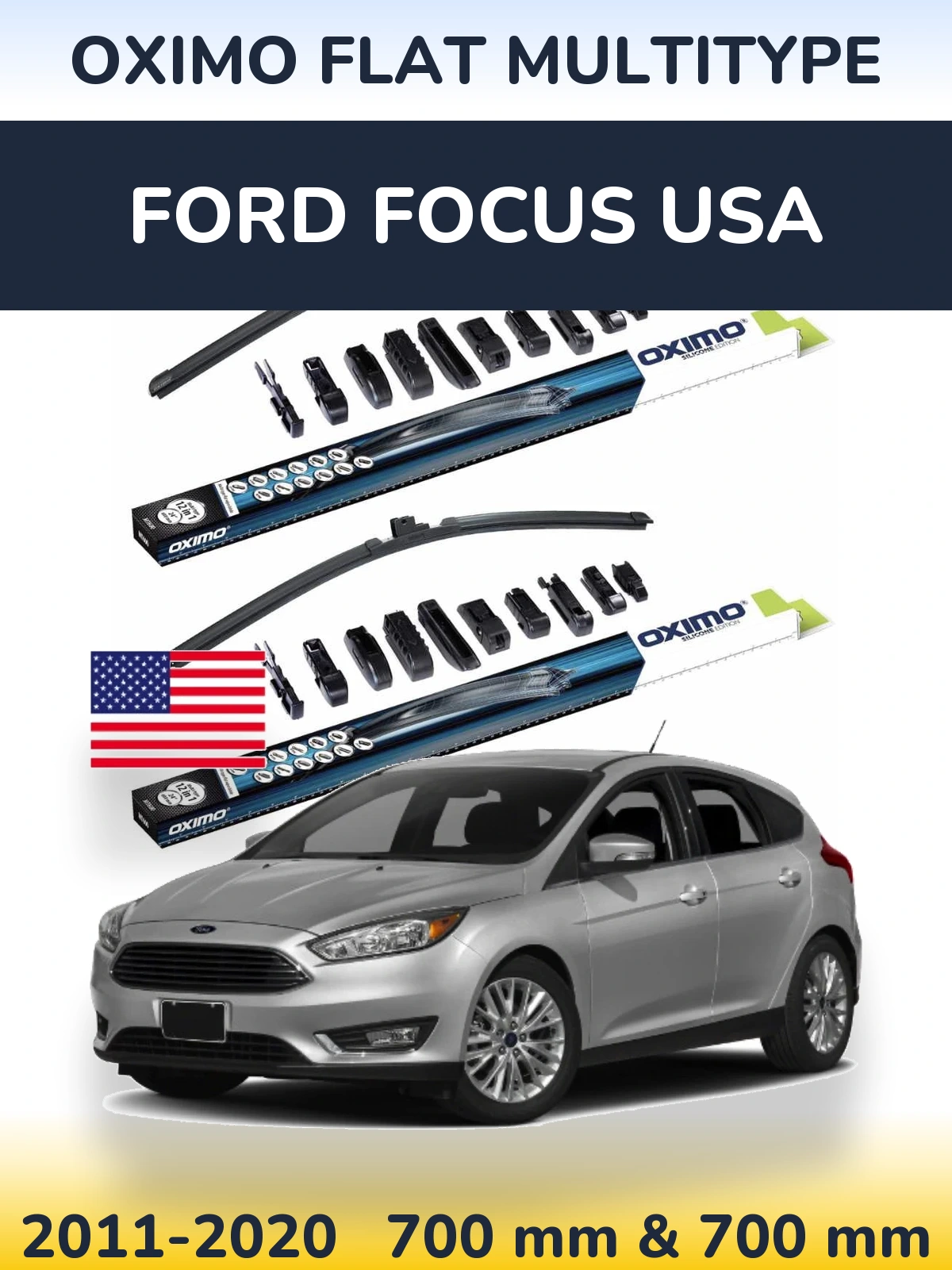 Front wiper blade set Oximo Flat MultiTypee 700 & 700 mm for Ford Focus USA 2011-2020