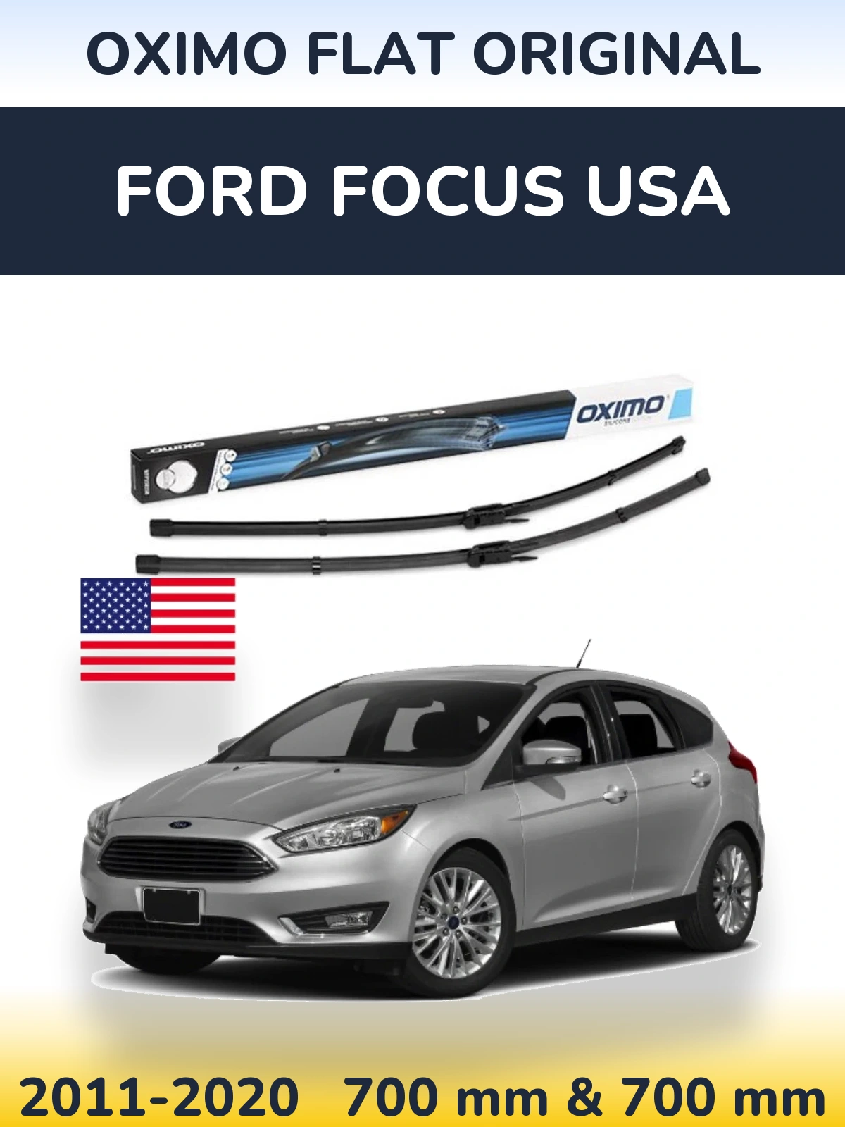 Front wiper blade set Oximo Flat Original 700 & 700 mm for Ford Focus USA 2011-2020