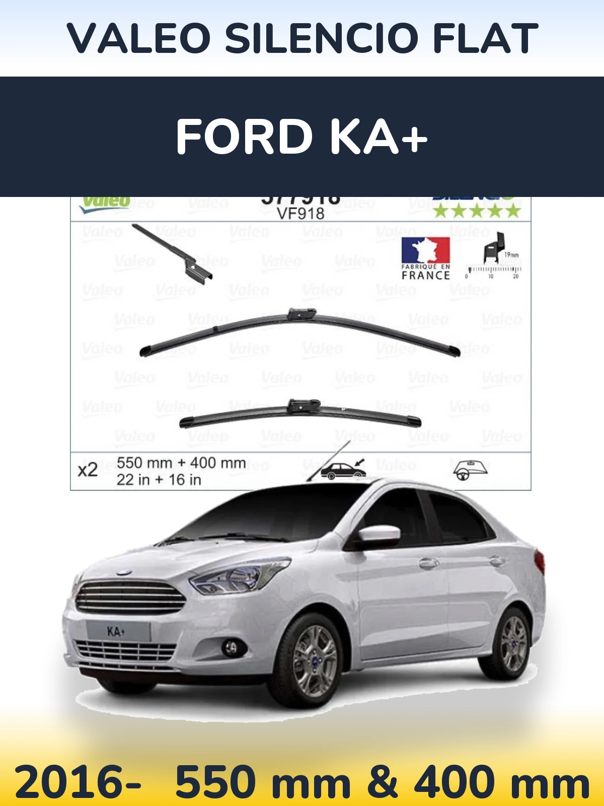 Комплект передних дворников Valeo Silencio Flat 550 & 400 мм для Ford Ka+ 2016-2026