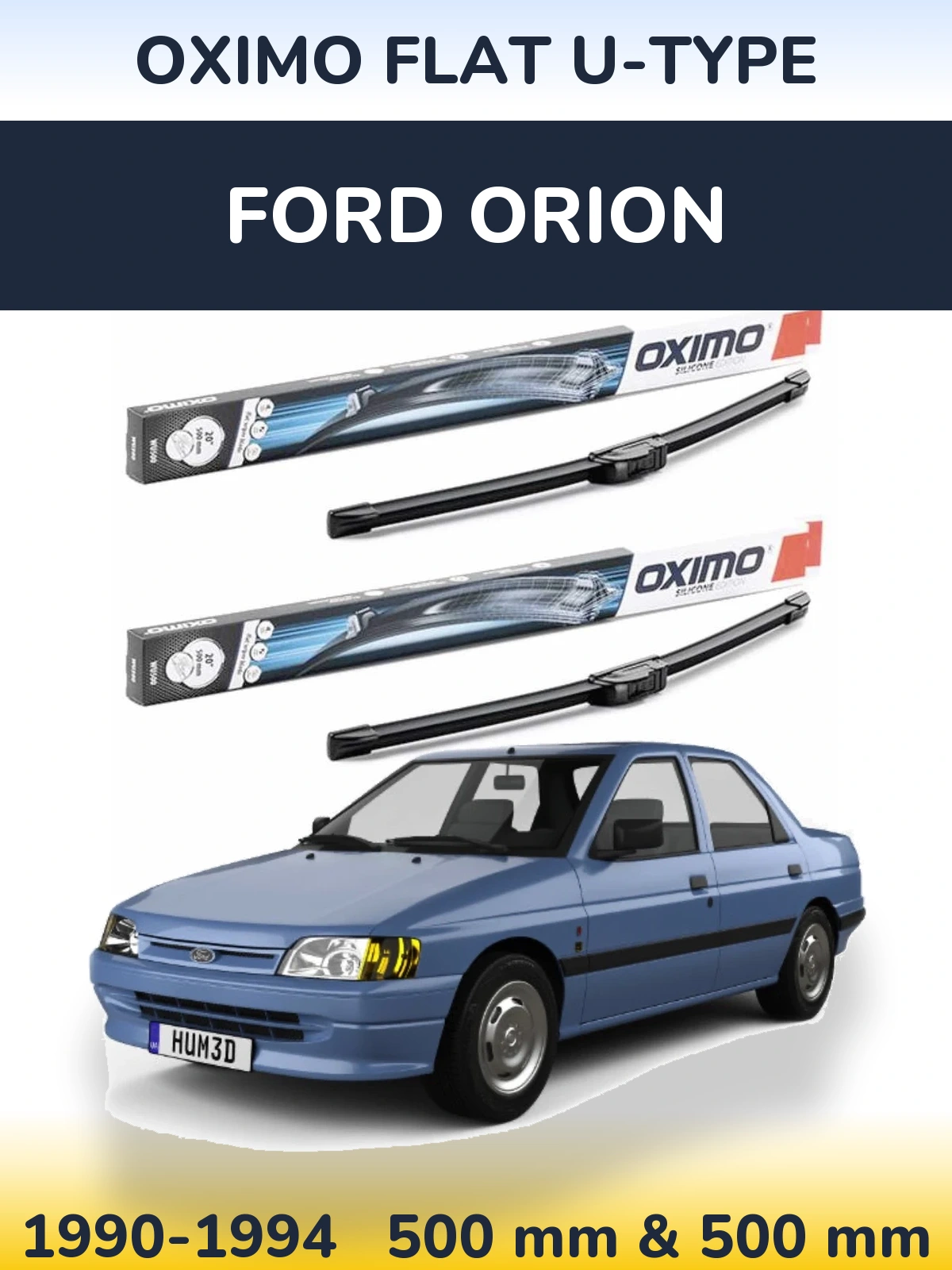 Комплект передних дворников Oximo Flat U-type 500 & 500 мм для Ford Orion 1990-1994