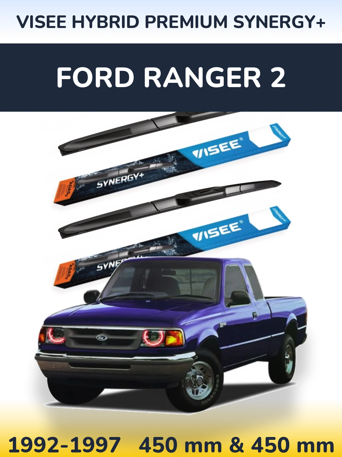 Front wiper blade set VISEE HYBRID PREMIUM SYNERGY+ 450 & 450 mm for Ford Ranger 2 1992-1997