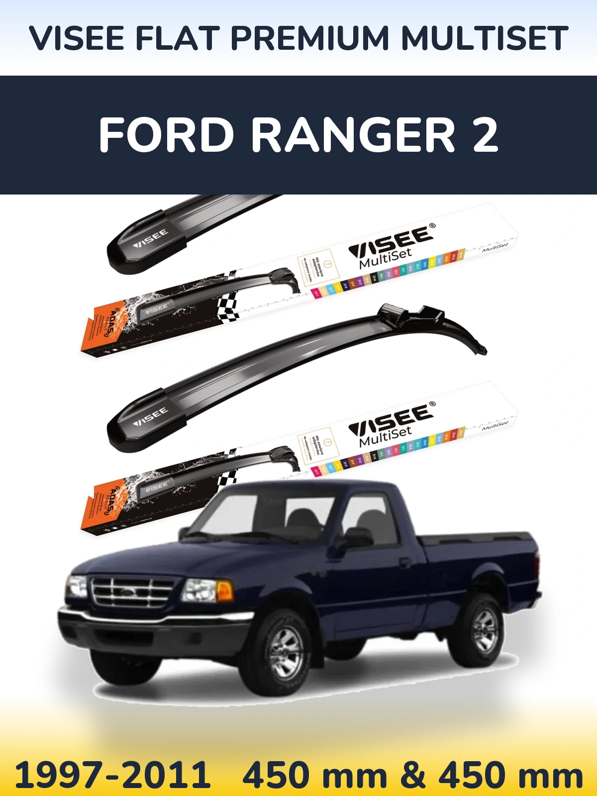 Front wiper blade set VISEE FLAT PREMIUM MultiSet 450 & 450 mm for Ford Ranger 2 1997-2011