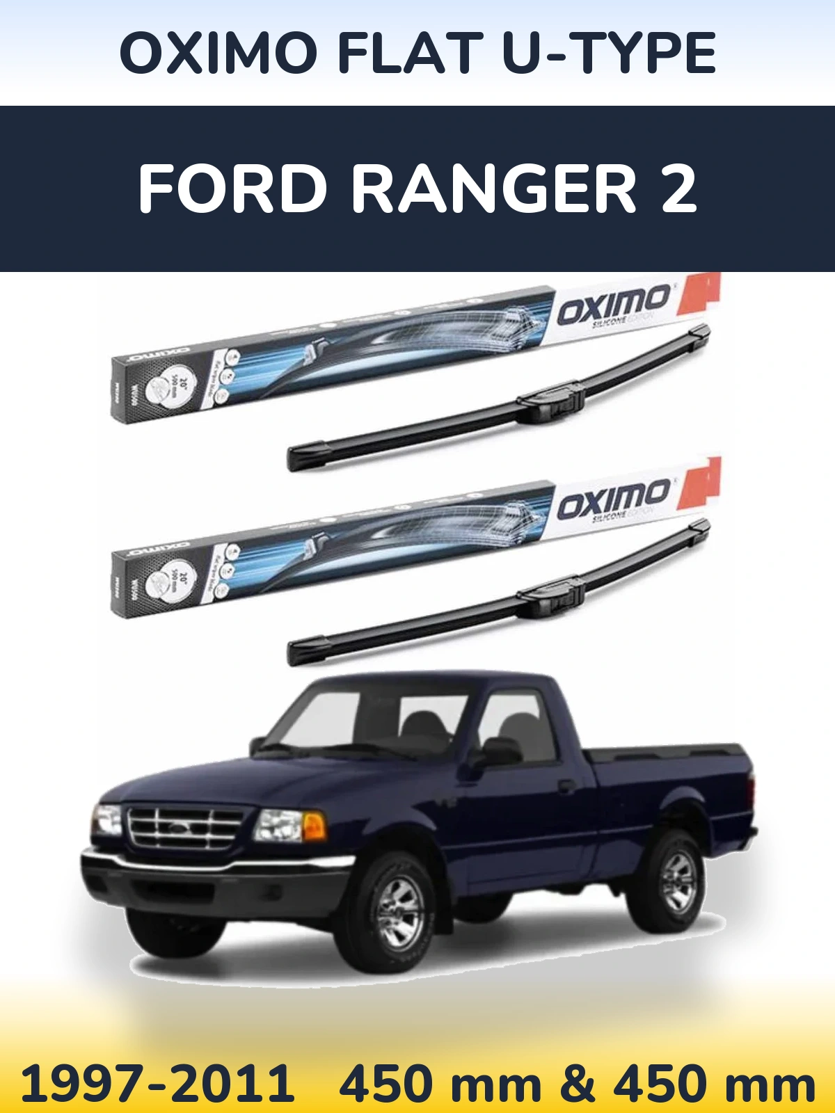 Комплект передних дворников Oximo Flat U-type 450 & 450 мм для Ford Ranger 2 1997-2011