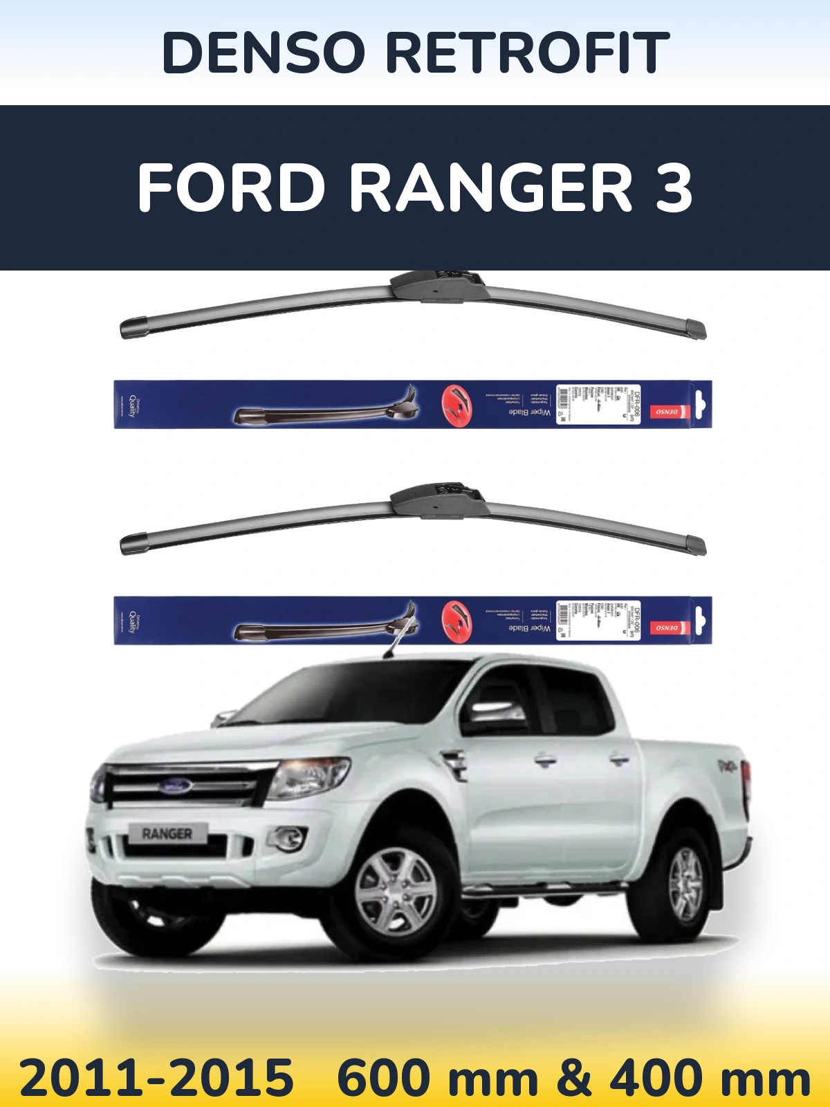 Front wiper blade set Denso Retrofit 600 & 400 mm for Ford Ranger 3 2011-2015