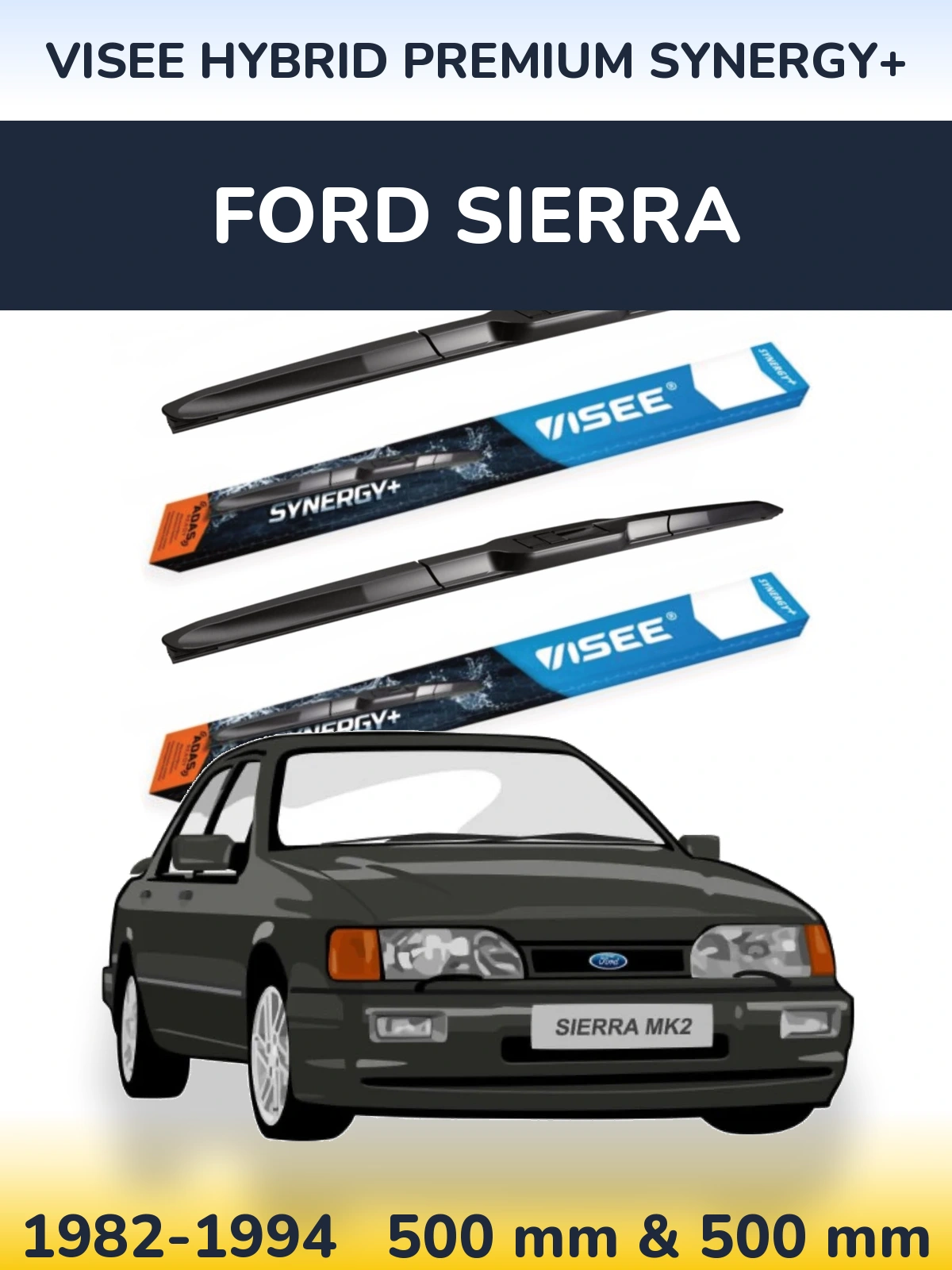 Комплект передних дворников VISEE HYBRID PREMIUM SYNERGY+ 500 & 500 мм для Ford Sierra 1982-1994