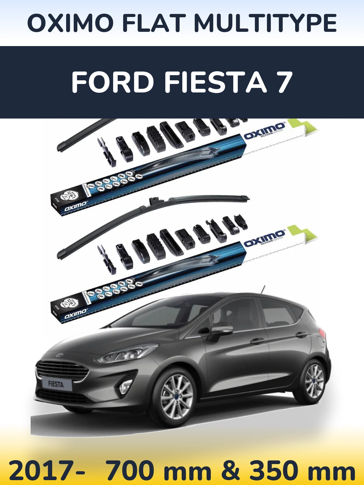 Комплект передних дворников Oximo Flat MultiТипe 700 & 350 мм для Ford Fiesta 7 2017-2026