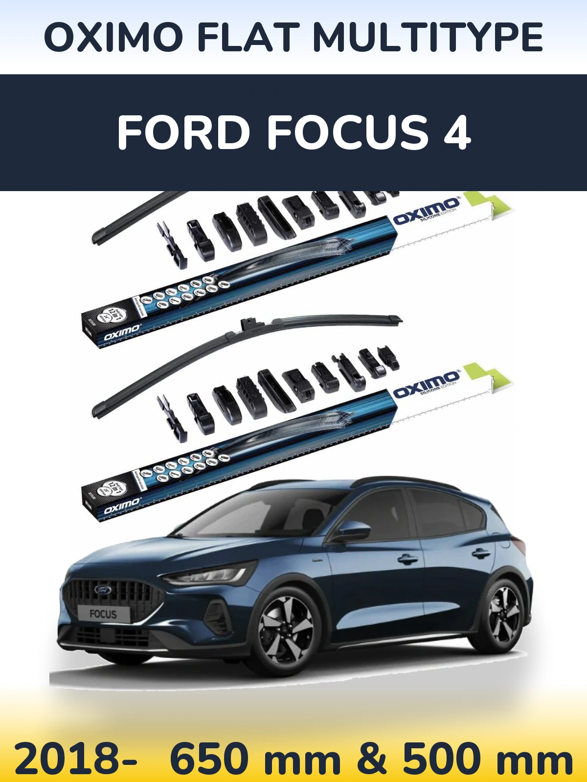 Front wiper blade set Oximo Flat MultiTypee 650 & 500 mm for Ford Focus 4 2018-2026