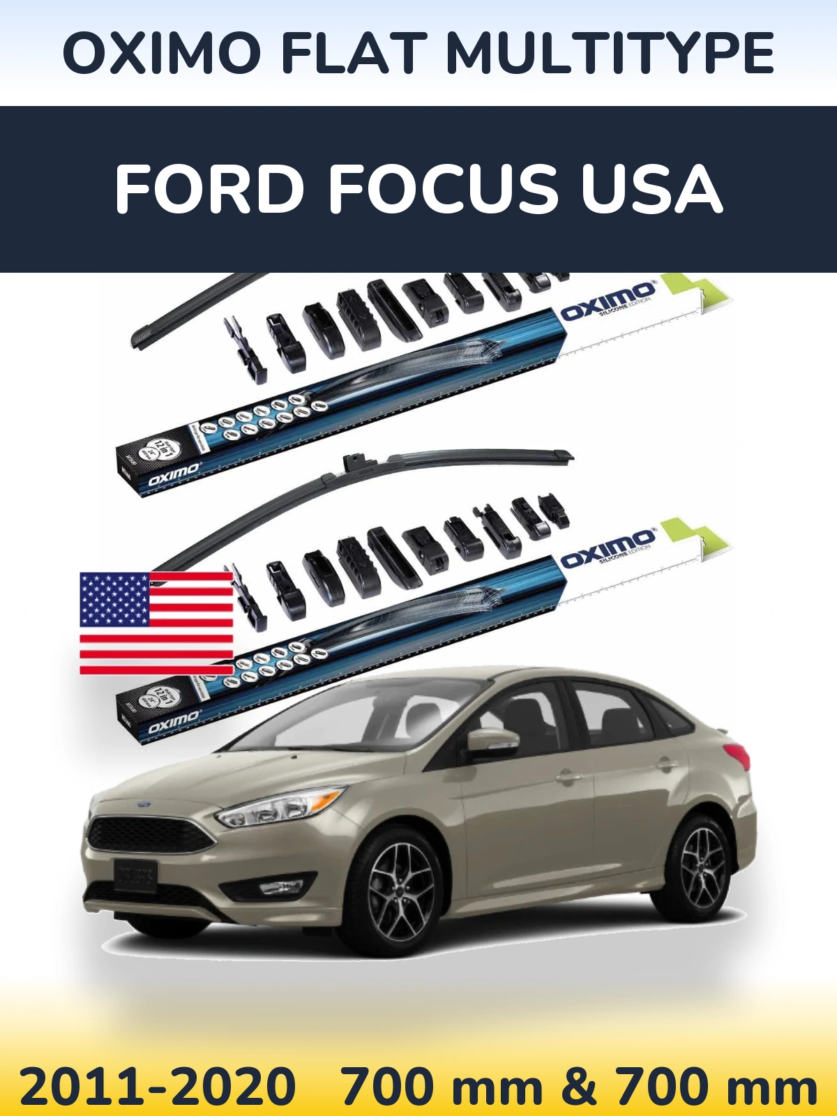 Front wiper blade set Oximo Flat MultiTypee 700 & 700 mm for Ford Focus USA 2011-2020