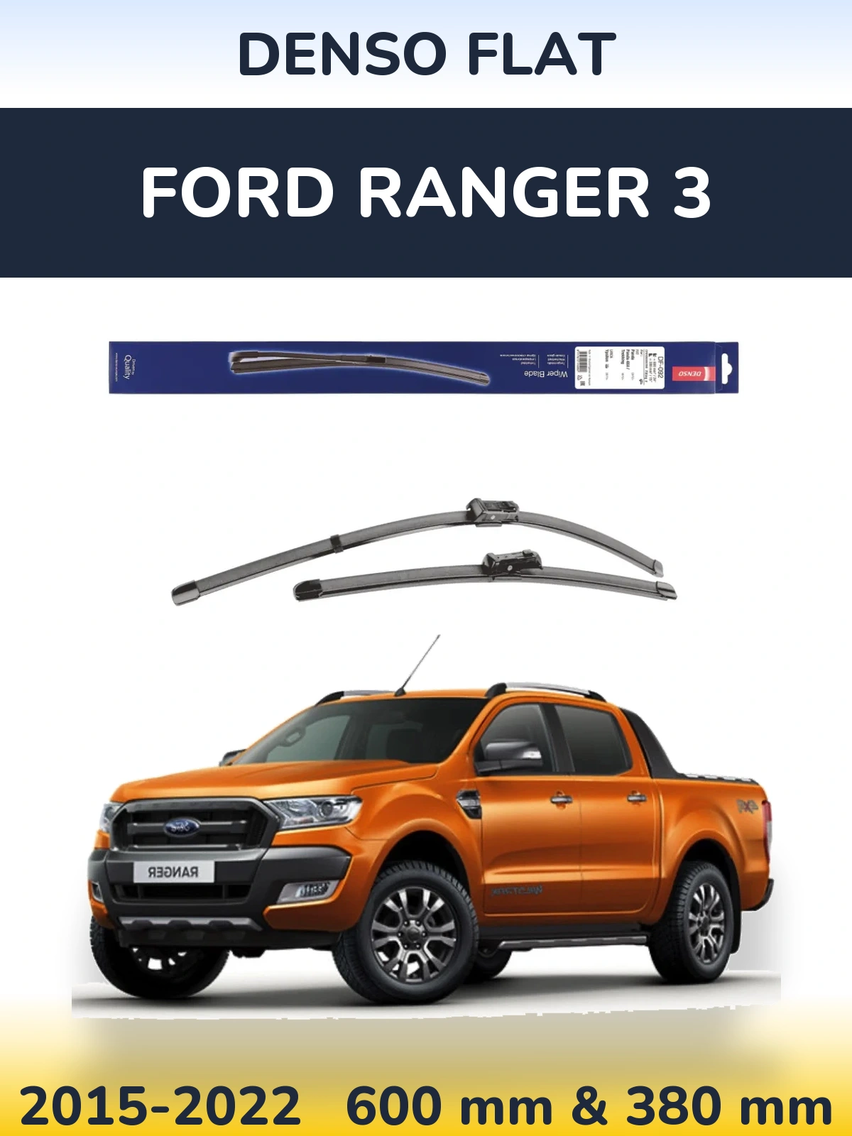 Front wiper blade set Denso Flat 600 & 380 mm for Ford Ranger 3 2015-2022