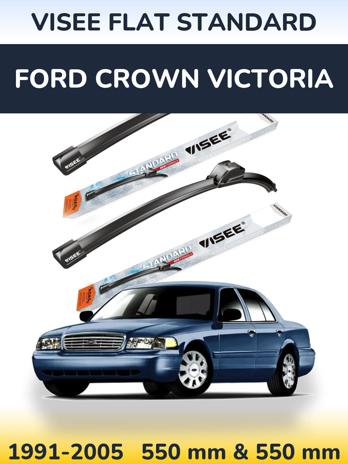 Комплект передніх щіток VISEE FLAT STANDARD 550 & 550 мм для Ford Crown Victoria 1991-2005